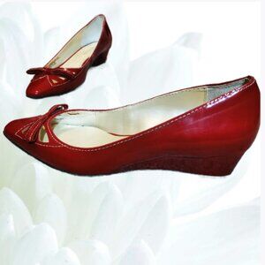 Etienne Aigner Red Patent Leather Upper & Comfort Heel W/ Square Toe Shoes SZ 7